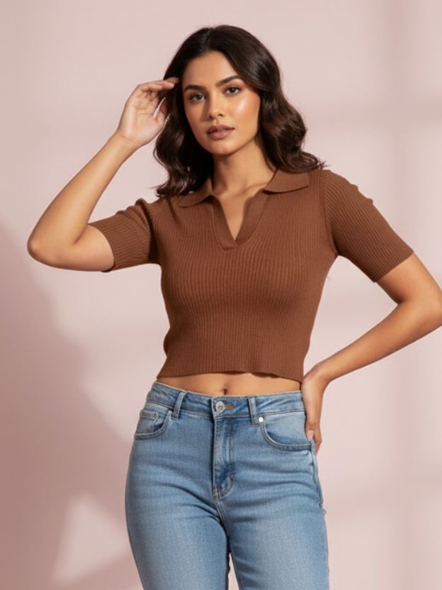 Ribbed collared crop top