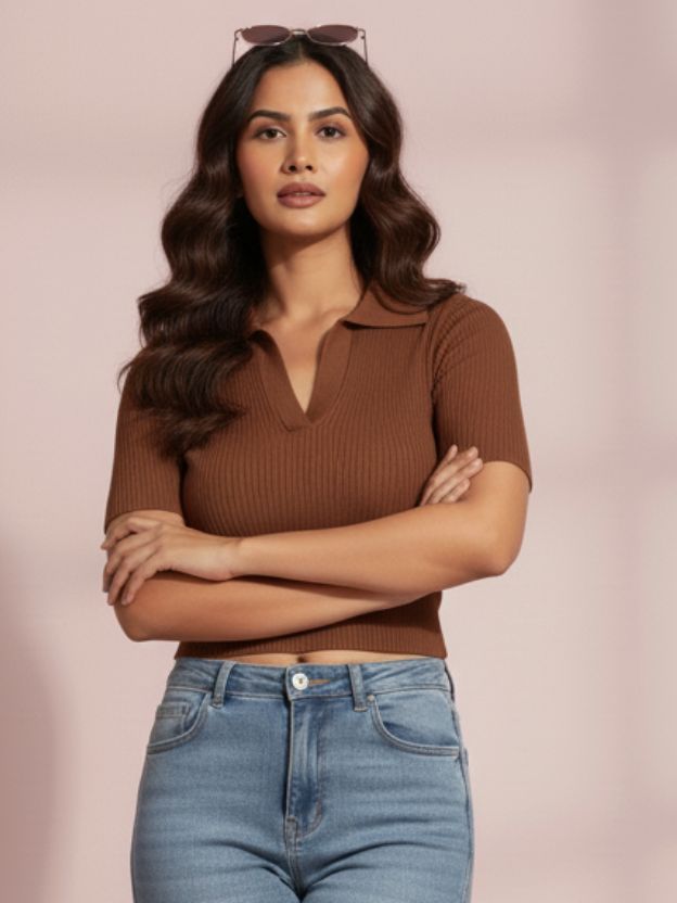 Ribbed collared crop top