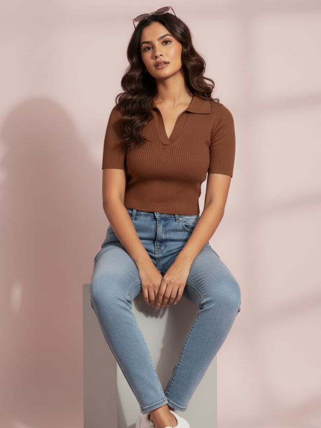 Ribbed collared crop top