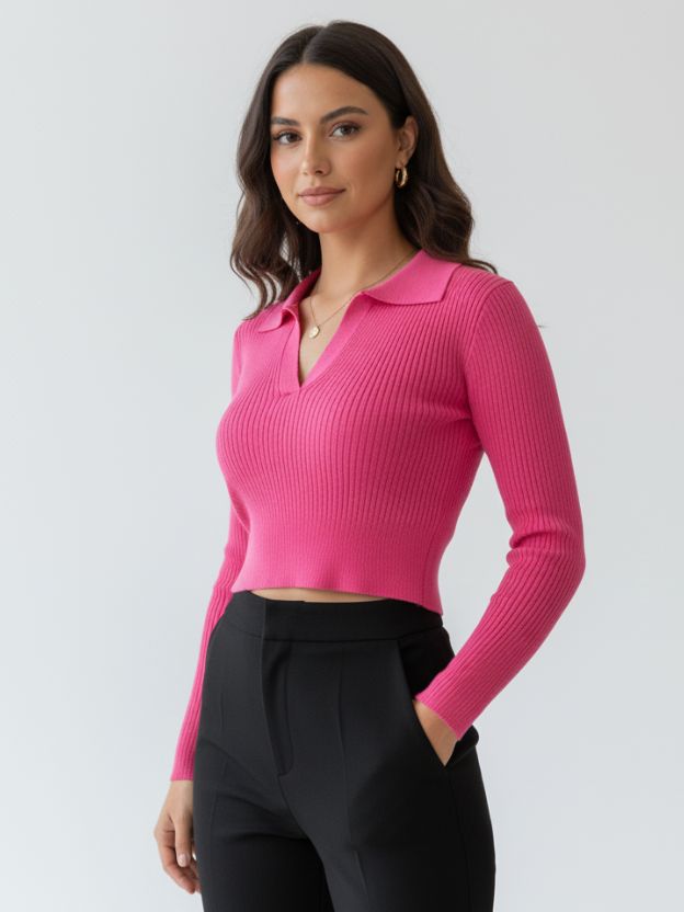 Ribbed collared full crop top