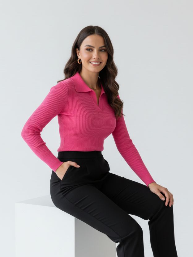 Ribbed collared full crop top