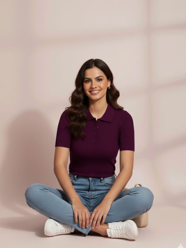 Ribbed collared crop top